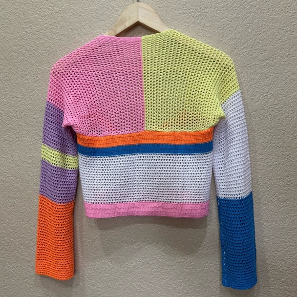 Women's Bright Colorblock Crochet Festival Sweater Boho - Picture 6 of 6
